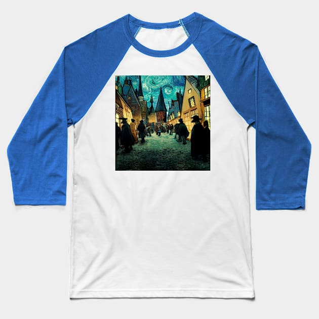 Starry Night in Diagon Alley Baseball T-Shirt by Grassroots Green